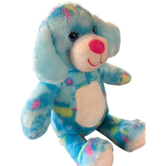 RMS Int'l Colorful Plush Puppy Dog Stuffed Animal 12" Blue Pink White Yellow Toy - Picture 2 of 6